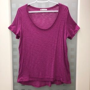 PURE KARMA Deep Scoop + Rolled Neck Ribbed Knit Short Sleeve Bi-Level Top Pink